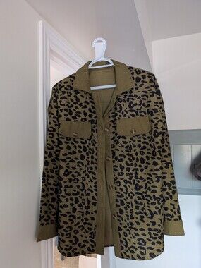 Olive Green Leopard Print Button-Front Jacket